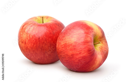 Papier peint Two Envy apples isolated on white background. clipping path.