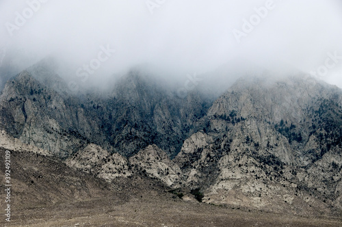 Winter clouds descend upon the eastern Sierra Nevada mountains.