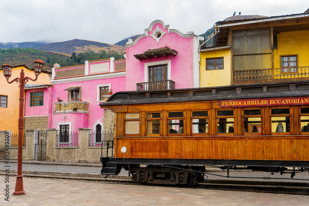 Ecuador, in the village of Alausi. Train cars of the famous old wooden train going to The Nariz del Diablo.