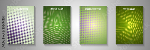Random point faded screen tone front page templates vector set. Geometric poster perforated screen 