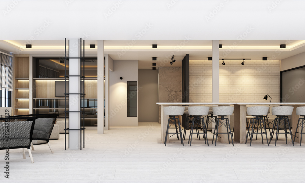 Work and rest areas With bookcase And conference table in white tone ...