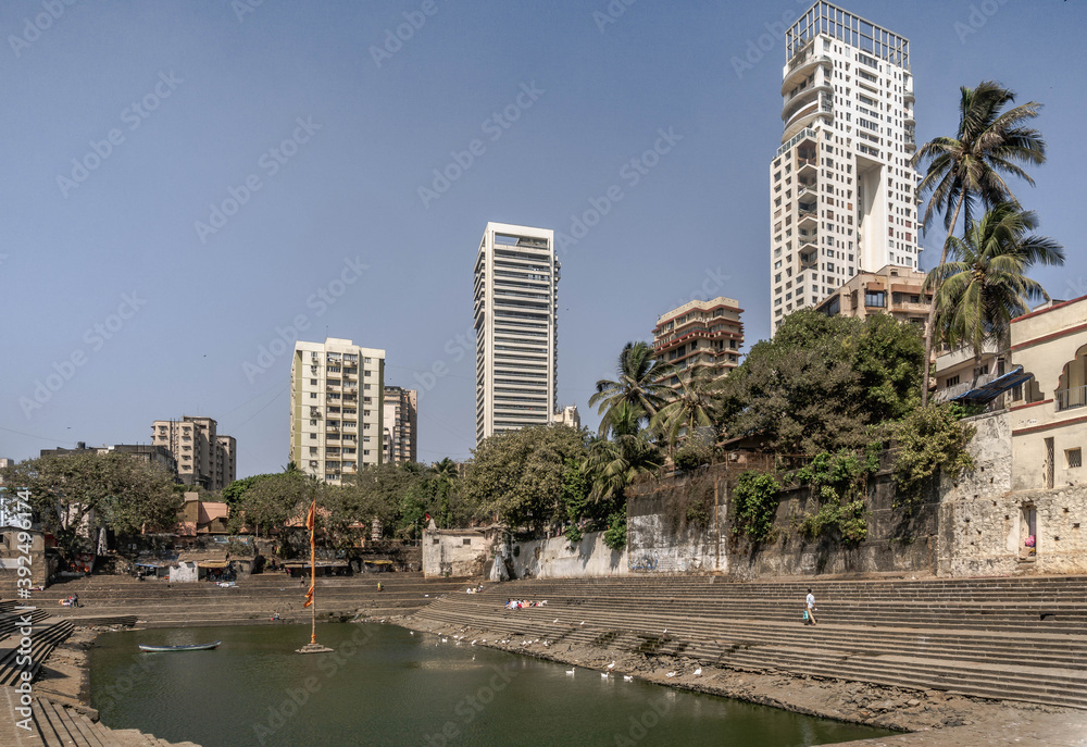 Banganga Tank is an ancient water reservoir that is part of the Valkeshwar temple complex at Malabar Hill in Mumbai in India Banganga Tank is an ancient water reservoir that is part of the Valkeshwar temple complex at Malabar Hill in Mumbai in India