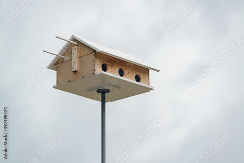 Birdhouse with sky in background