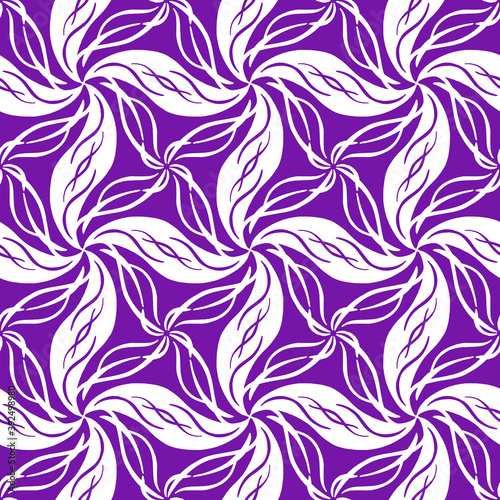 Geometric seamless pattern, purple color on a white background. Textile pattern