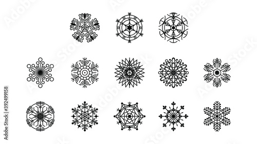 Set Black Colleciton Line Snowflake Doodle Winter Decoration Elements Vector Design Style