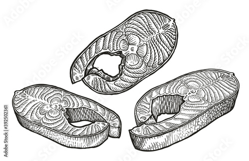Fish steak sketch. Meat, food concept vector illustration