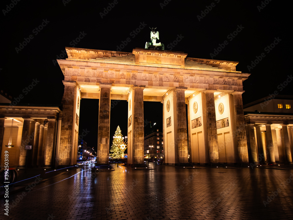 Back of the Brandenburg Gate at Christmas and Hanukkah time