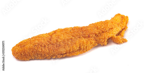 Photography Breaded and Fried Fish Fillets on a White Background