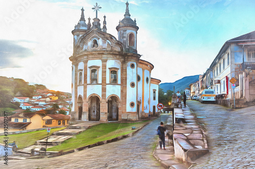 Fotografia, Obraz Nossa Senhora do Rosario dos Negros church colorful painting