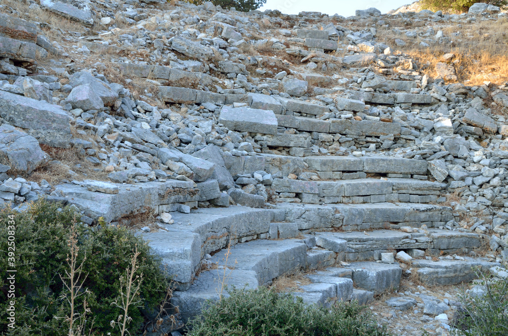 Ruins of amphitheatre in Amos ancient site near Marmaris, Turunch. Mugla
