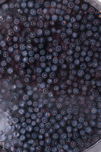 Top view of blueberries floating in water