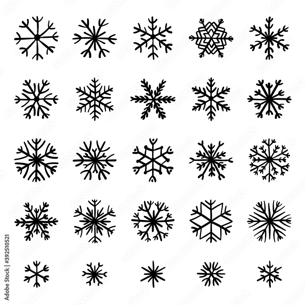 Set of different hand-drawn snowflakes. Doodle snowflakes collection for winter christmas design. Set of different hand-drawn snowflakes. Doodle snowflakes collection for winter christmas design.