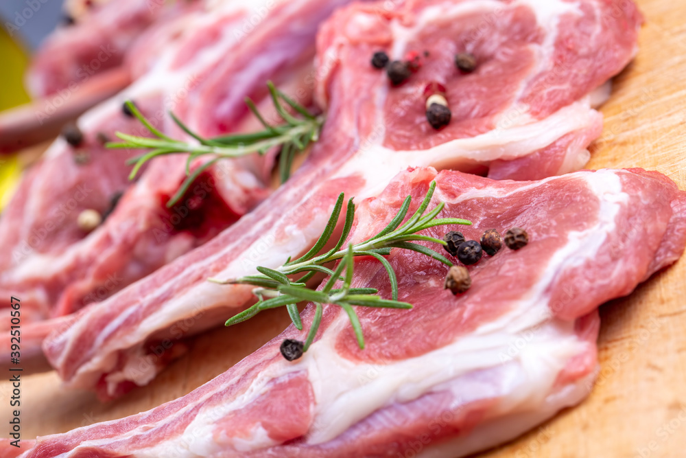 Raw lamb chops, food concept photo