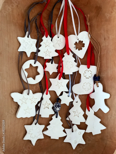 Handmade clay decorative ornaments.