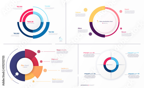 Set of vector circle chart designs, modern templates for creating infographics, presentations, reports, visualizations