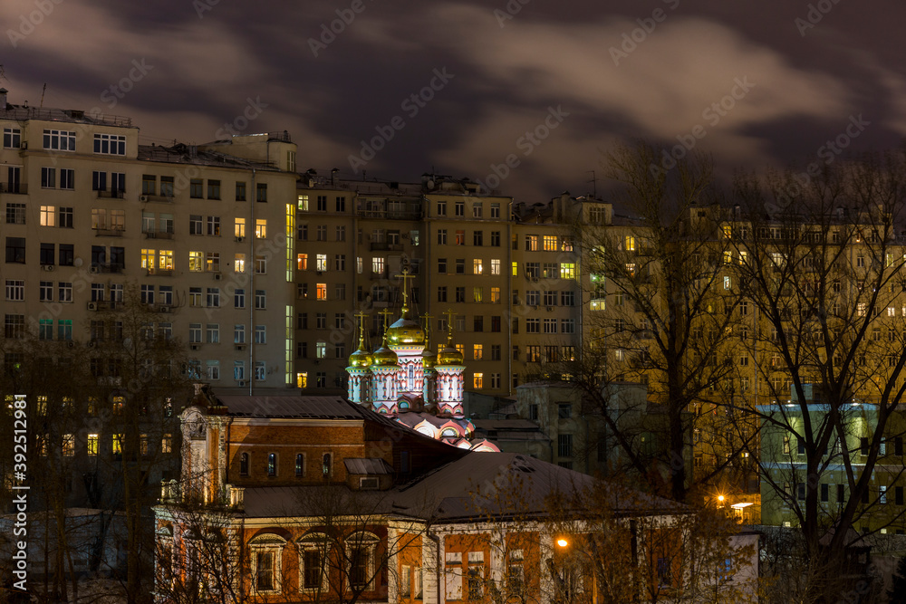 View on orthodox church at old courtyard in the center of Moscow
