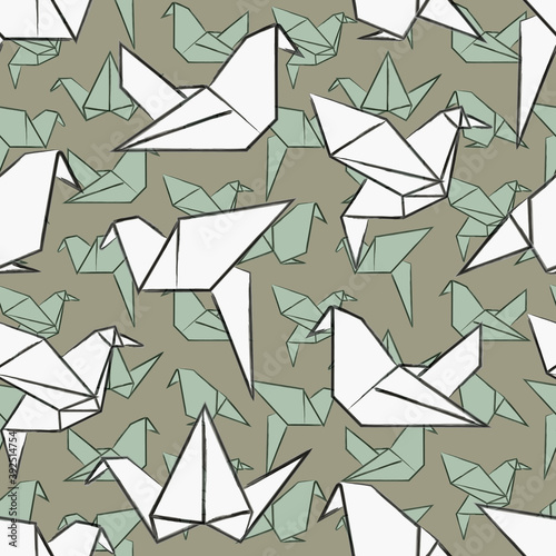 pattern with origami birds. Paper Oriental art for printing, web, packaging, fabric, and Hobby. 
