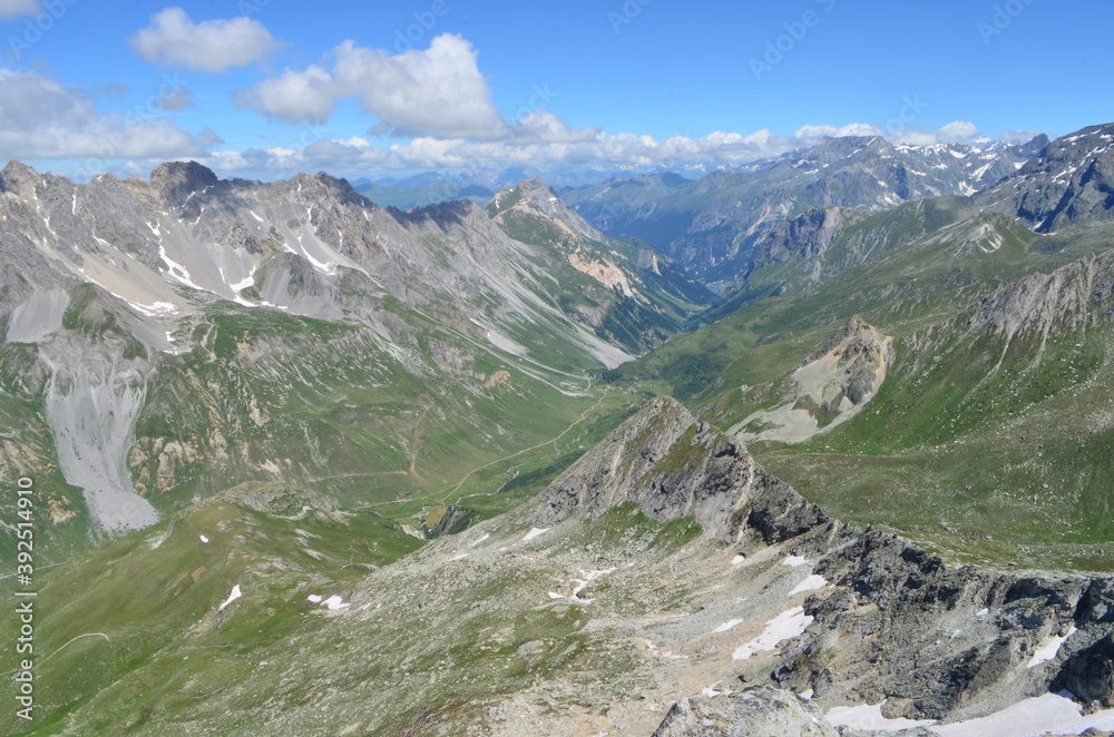 Pralognan-la-Vanoise Valley and Alps mountain range from pointe l'Observatoire, Vanoise National Park, France