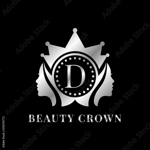 ladies face with crown letter D luxurious alphabet for bridal, wedding, beauty care logo, personal branding image, make up artist, or any other royal brand and company