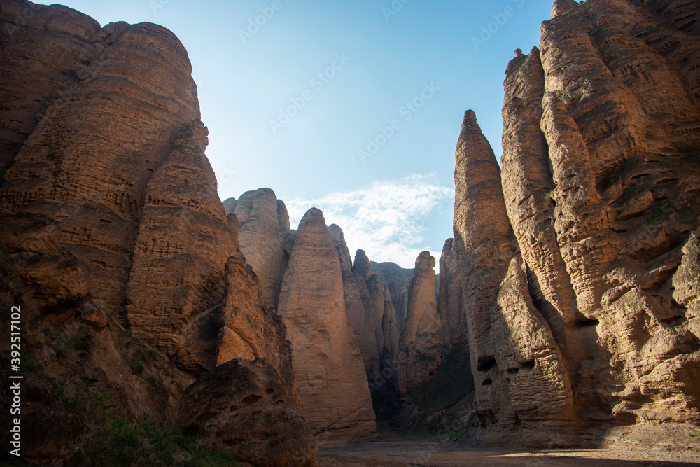 The canyon path is in Yinma Gully.Gansu Province, China.
