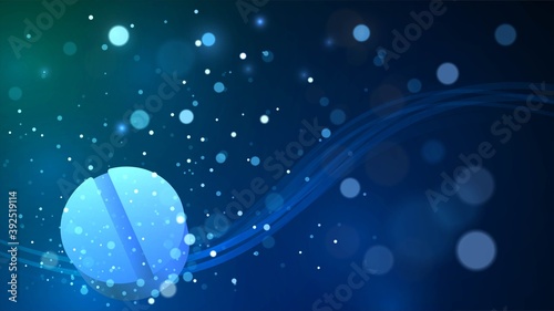 Dissolution of a pill close up on a blue background, the effect of a medicine or dietary supplement