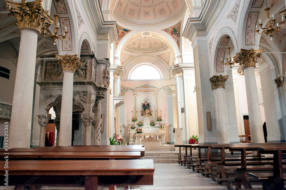 Interior of the old Cathedral Santa Maria Maggiore, Teggiano, Salerno, Italy