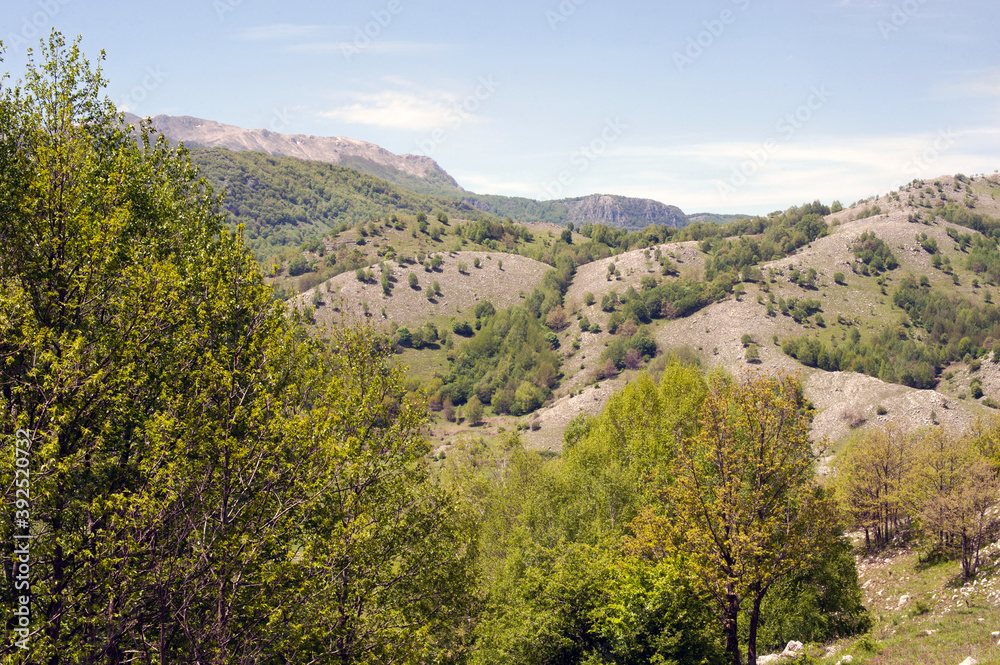 Mountaintop with the view of other hills and mountains. Diano Valley, Salerno, Italy