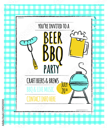 Barbecue party invitation design template for summer celebrations. Easy to edit vector design template.
