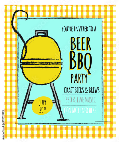 Barbecue party invitation design template for summer celebrations. Easy to edit vector design template.