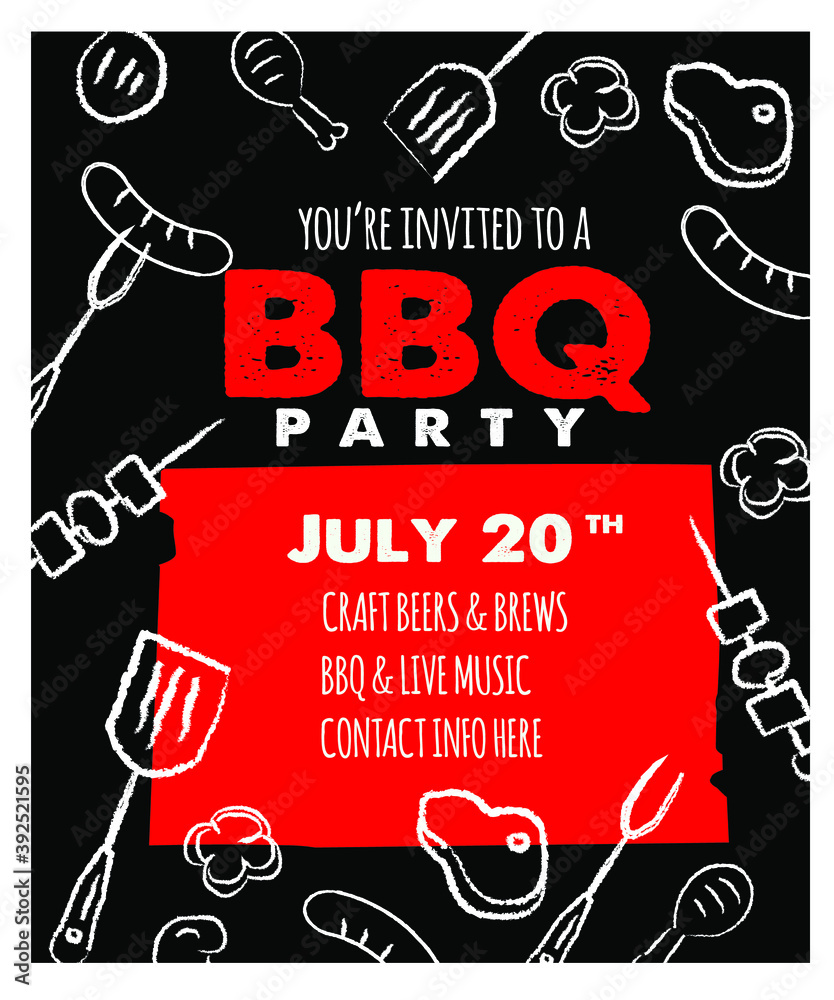 Barbecue party invitation design template for summer celebrations. Easy ...