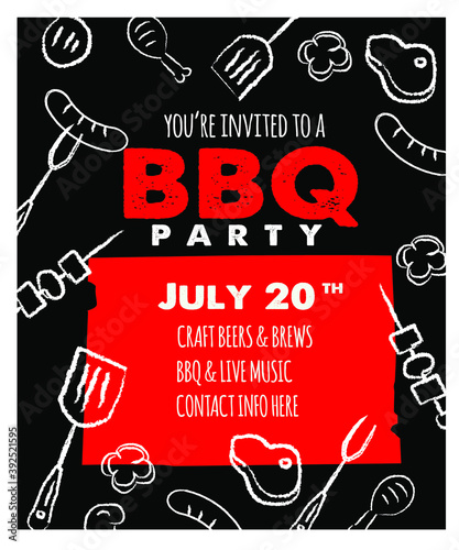 Barbecue party invitation design template for summer celebrations. Easy to edit vector design template.