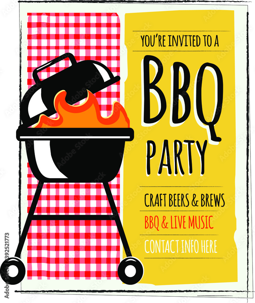 Barbecue party invitation design template for summer celebrations. Easy ...