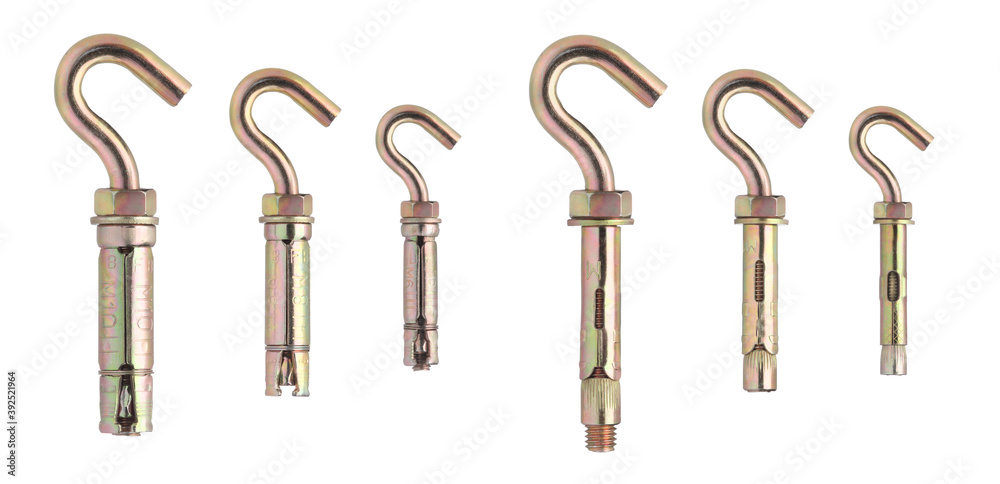 Anchor bolt with hook. Anker with hook for concrete construction. Bulk hardware, steel eye bolt with shield anchor M12, M10, M8, M6 Anchor bolt with hook. Anker with hook for concrete construction. Bulk hardware, steel eye bolt with shield anchor M12, M10, M8, M6