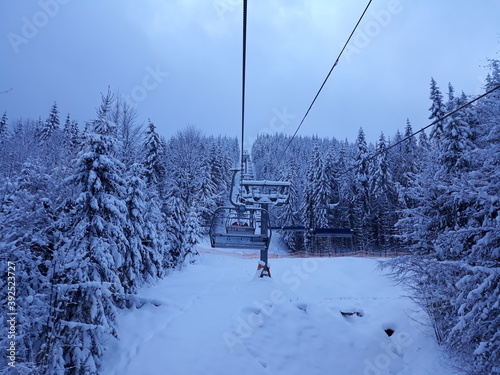 ski lift in the snow