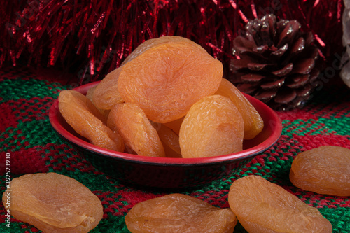 Dried apricots traditional christmas food. Christmas Party Decoration.