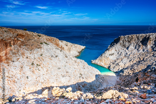 View of rocky Seitan Limania Beach - Crete, Greece photo