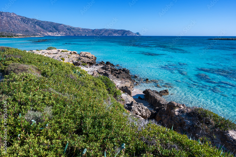 Elafonisi Beach with rocks and turquoise sea - Elafonisi, Crete 