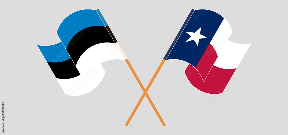 Crossed and waving flags of the State of Texas and Estonia Crossed and waving flags of the State of Texas and Estonia