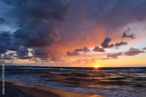 Sunset on the beach  Poland  Baltic sea 
