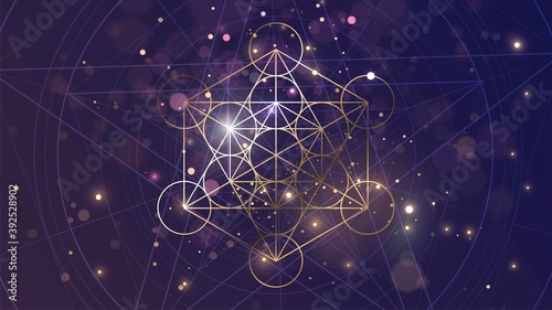Foto Golden sacral symbol of Metatron's Cube on the background of space