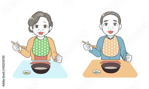 お粥を食べる　食事用エプロン　シニア