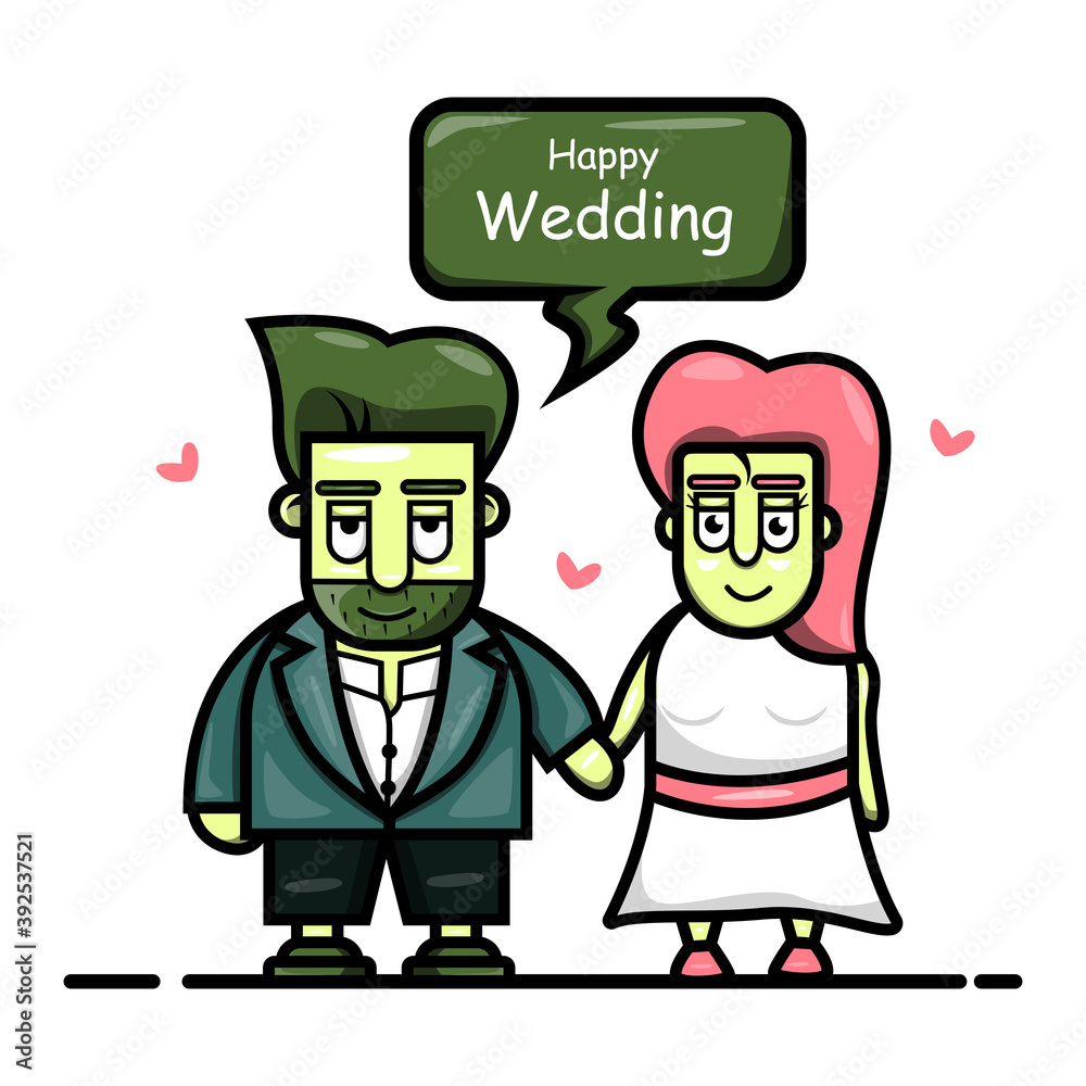 Fototapeta premium animated man and woman getting married, happy wedding day