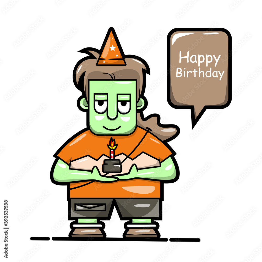 animation of a boy holding a birthday cake, happy birthday. can be used for stickers, greeting cards, and others