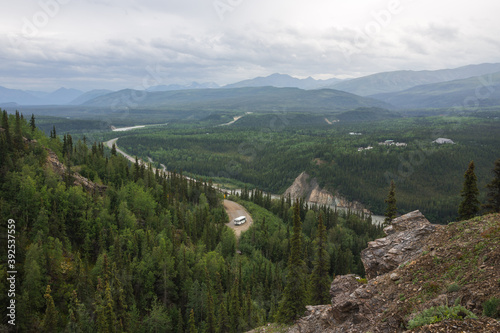 Denali National park entrance overlook. Nenana river valley. Alaska, USA