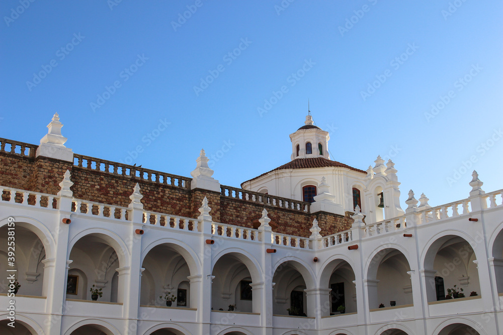 view of classic colonial patio at san felipe neri convent in sucre bolivia