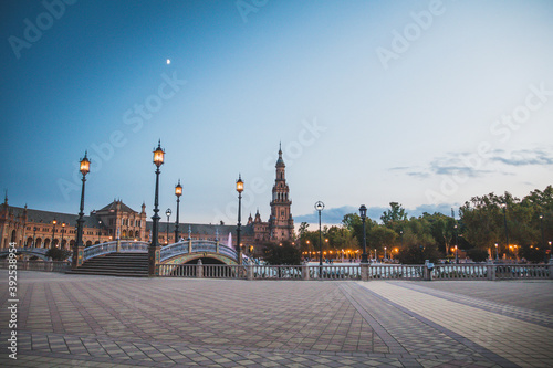 The Plaza de Espana, Spain Square in sunset, Seville, Spain.