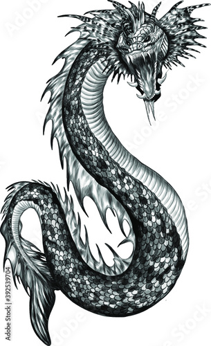 sea serpent green pink vector illustration