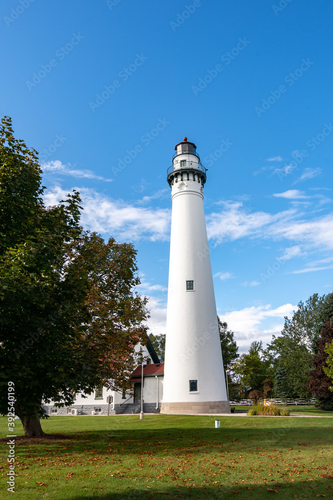 Wind Point lighthouse in the afternoon sun.  Racine, Wisconsin, USA.