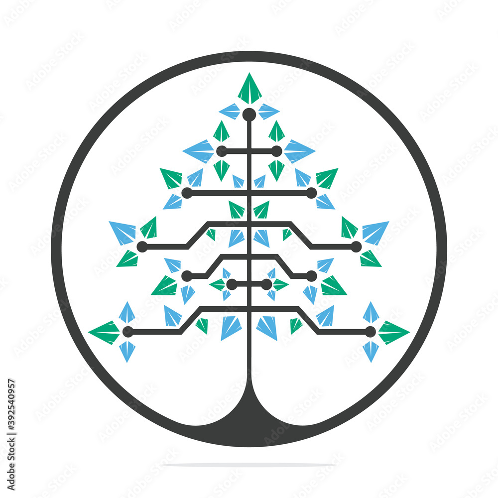 Vector Digital Christmas tree. Technical Triangle Tree Vector Template Design. Vector Digital Christmas tree. Technical Triangle Tree Vector Template Design.