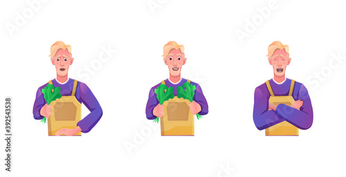 vegetable shop keeper with different expression